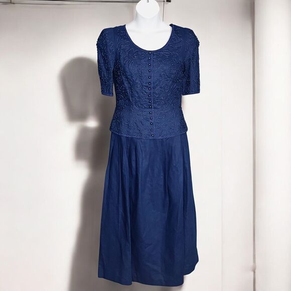 Sarah Elizabeth Dresses & Skirts - Vintage Sarah Elizabeth Long Blue Dress Beaded Special Occasion Cottage Size 10